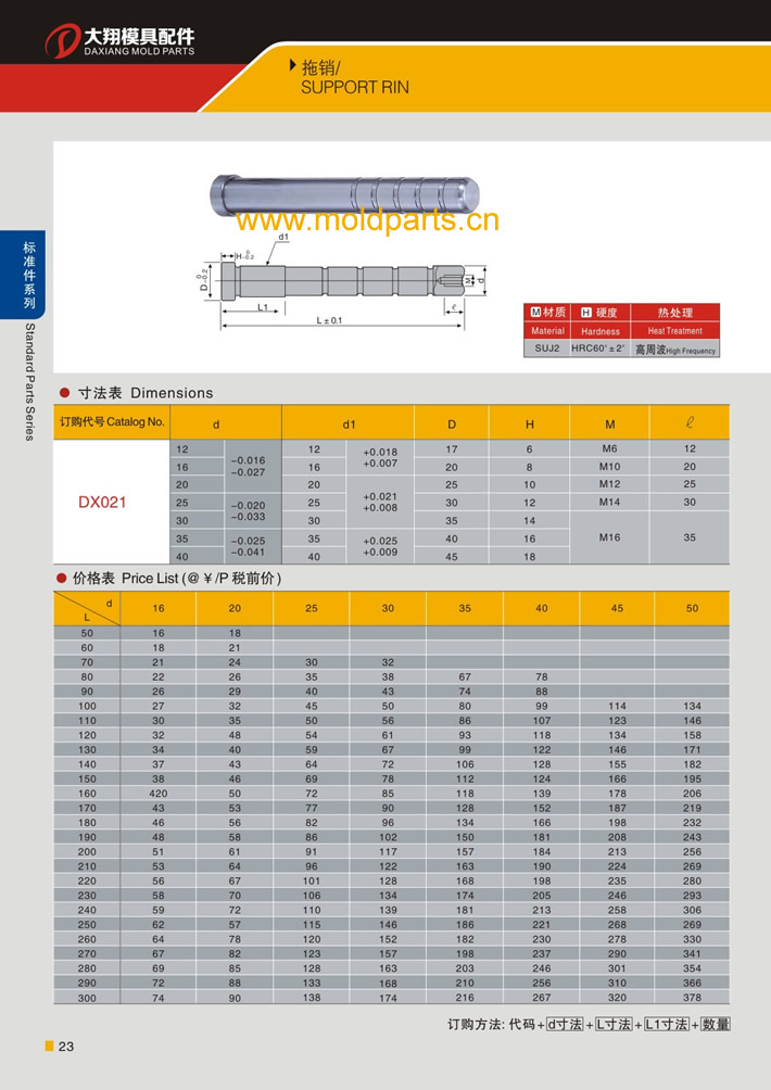 東莞大翔模具配件有限公司專業(yè)生產(chǎn)拖銷，拖銷的材質(zhì)、熱處理、硬度、標(biāo)準(zhǔn)、型號(hào)等詳情說明和介紹，您可以通過本頁(yè)面下單留言或者發(fā)送詢/報(bào)價(jià)