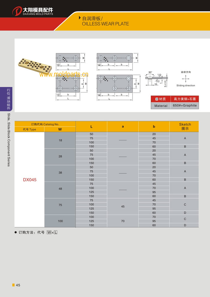 東莞大翔模具配件有限公司專業(yè)生產(chǎn)自潤滑板，自潤滑板的材質(zhì)、熱處理、硬度、標(biāo)準(zhǔn)、型號等詳情說明和介紹，您可以通過本頁面下單留言或者發(fā)送詢/報(bào)價(jià)