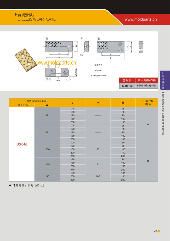 東莞大翔模具配件有限公司專業(yè)生產(chǎn)自潤滑板，自潤滑板的材質(zhì)、熱處理、硬度、標(biāo)準(zhǔn)、型號等詳情說明和介紹，您可以通過本頁面下單留言或者發(fā)送詢/報(bào)價(jià)